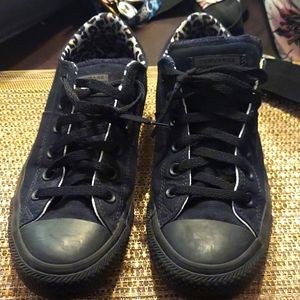 Ladies converse black with animal print inside